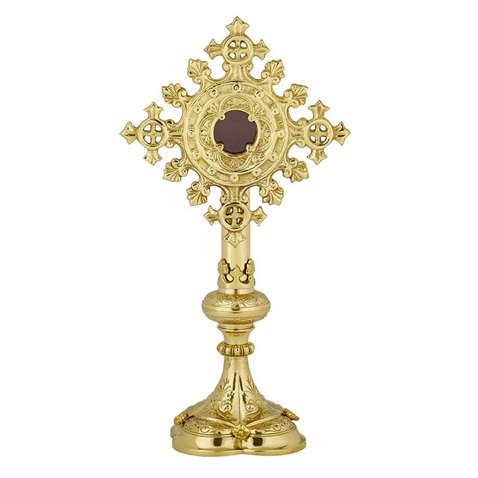 Monstrance with Removable Luna | 15-Inch Monstrance with Removable Luna – Brass & 24kt Gold Plate