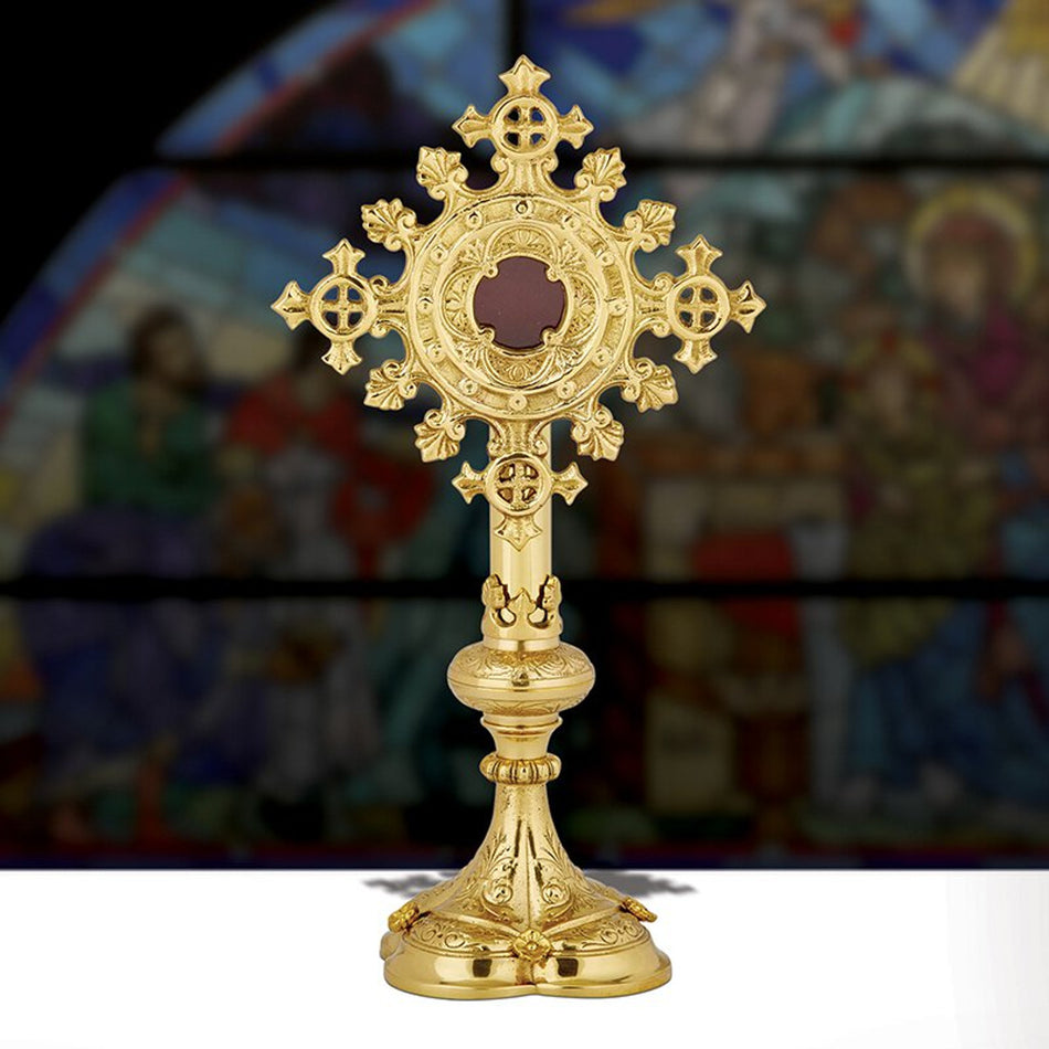 Monstrance with Removable Luna | 15-Inch Monstrance with Removable Luna – Brass & 24kt Gold Plate