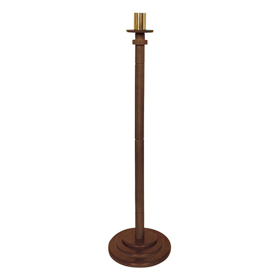 Walnut Round Base 43" Tall Paschal Candlestick, one of the items in the Round Base Paschal Candlestick, Walnut with Sacred Heart of Jesus Paschal Candle and Follower. A photograph of the assembled set is pending.