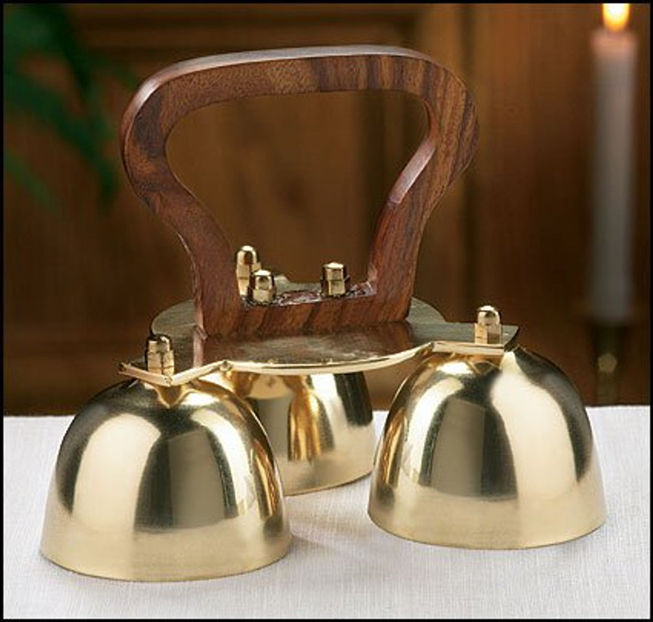 3-Bell Altar Bells – Brass and Wood Design for Worship Services