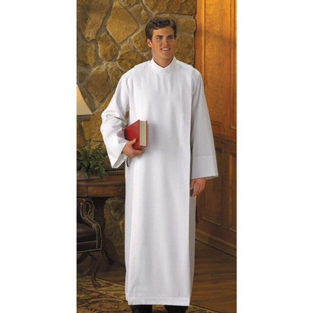 R.J. Toomey Front Wrap Alb – White Liturgical Garment with Reinforced Seams & Velcro Closure