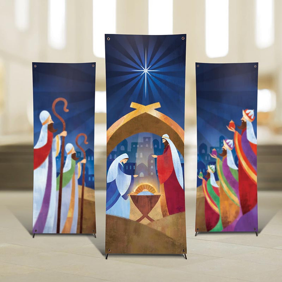 Let us Adore Him Nativity X-Stand Banner Set - Set of 3 Info