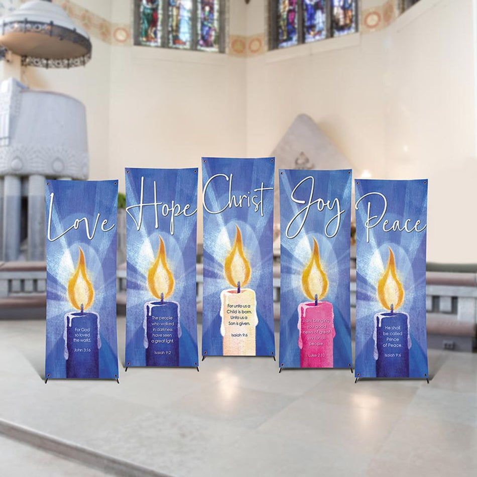 Advent Banner Set by Courtney Morgenstern | Blue or Purple | 5-Piece Advent Candle Banners | 23 x 63 Inches | for X-Stand