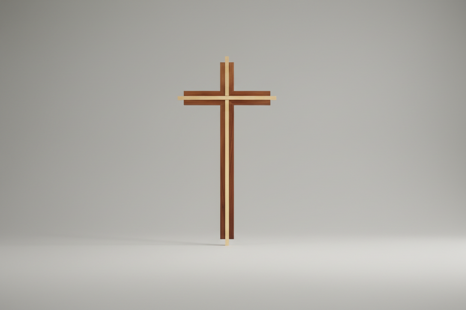 10" Maple Hardwood Walnut Cross with Gold-Plated Inlay | Handcrafted Christian Wall Cross