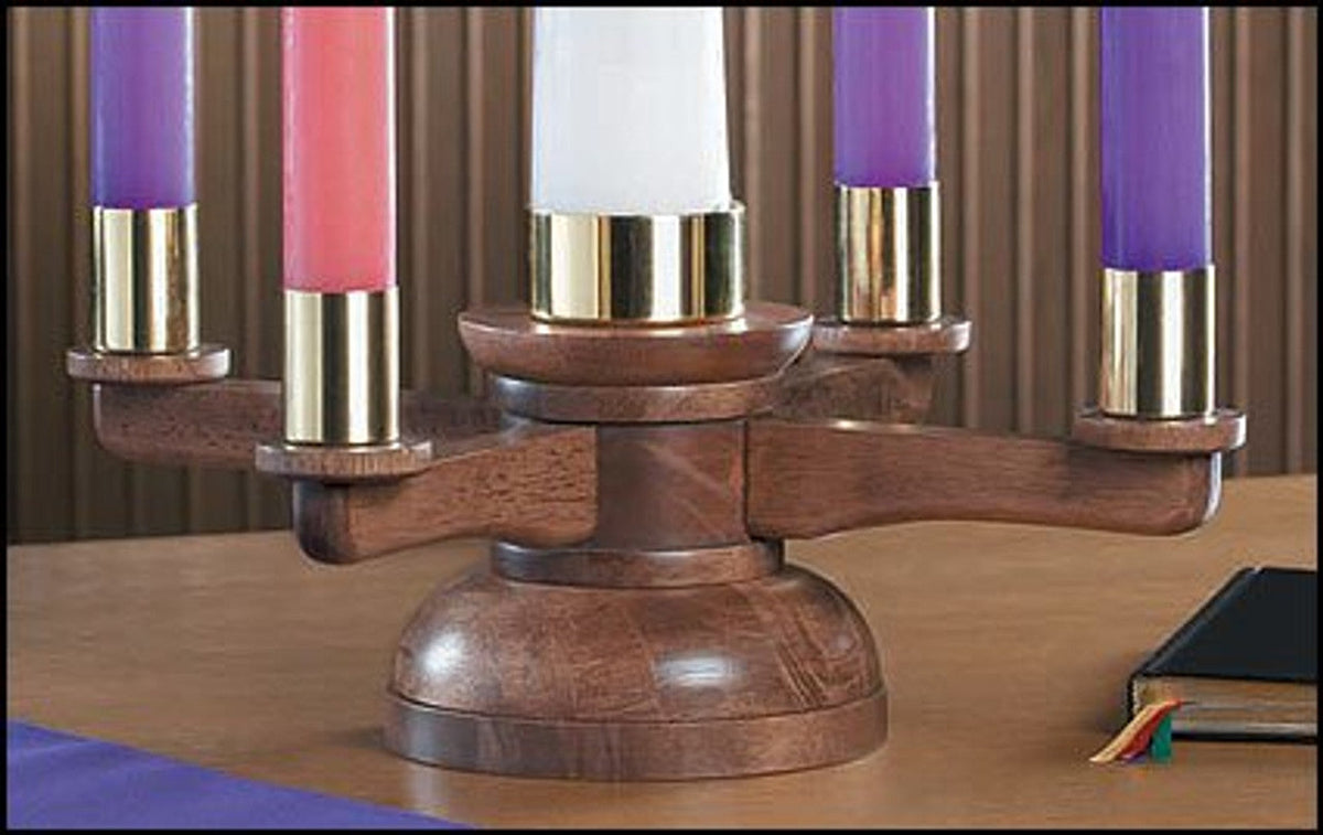 Handcrafted Antique Maple Tabletop Advent Wreath with Brass Sockets - Robert Smith® Collection, one of the items in the Maple Tabletop Advent Wreath with Church Candles, Followers and Christ Candle. A photograph of the assembled set is pending.
