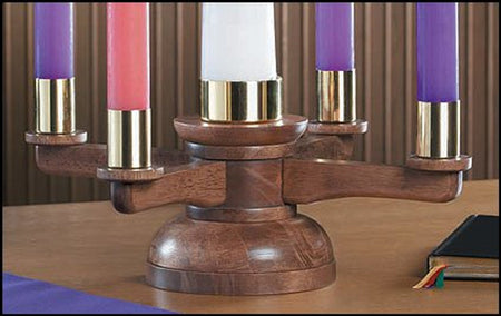 Handcrafted Antique Maple Tabletop Advent Wreath with Brass Sockets - Robert Smith® Collection, one of the items in the Maple Tabletop Advent Wreath with Church Candles, Followers and Christ Candle. A photograph of the assembled set is pending.