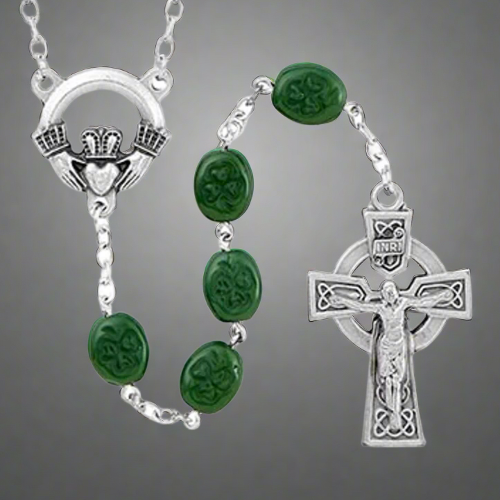 Shamrock Rosary with Claddagh Centerpiece