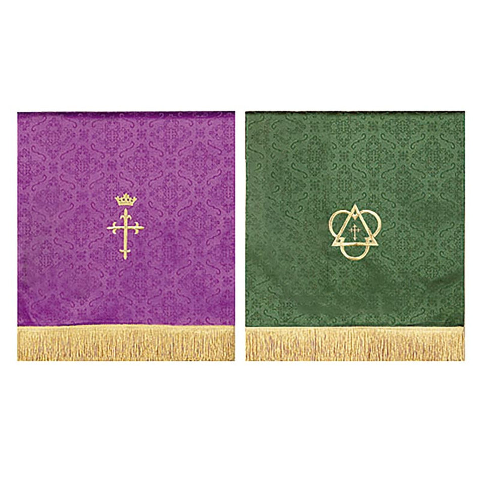 Jacquard Reversible Pulpit Scarf with Cross: Purple/Green