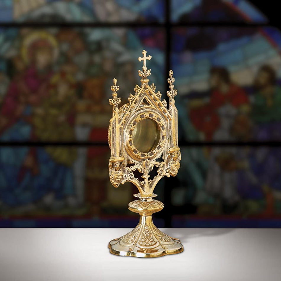 Cross Reliquary | Brass Cross Reliquary with Glass Chamber - 3-Inch Diameter for Sacred Relics