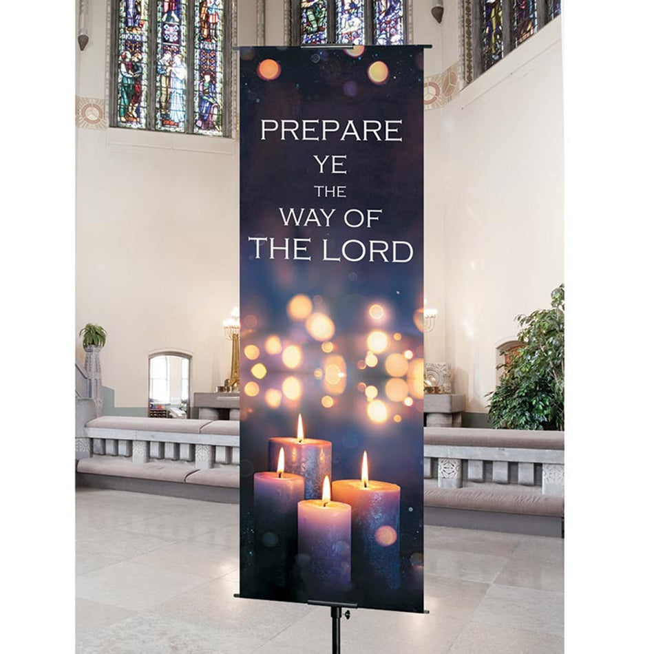 Advent Church Banner – Prepare Ye the Way of the Lord, Wrinkle-Resistant Satin Fabric, 2 x 6