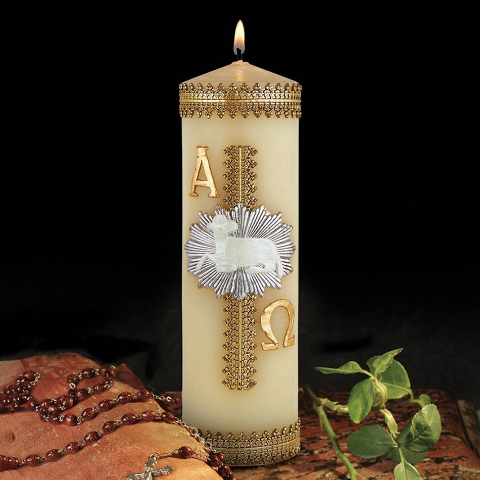 Family Prayer Candle - Silver Lamb of God