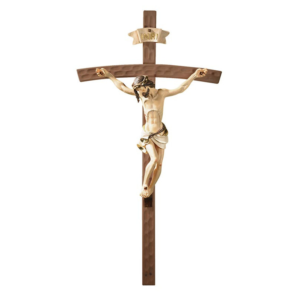 Val Gardena Wood Crucifix with Resin Corpus – 50‑Inch Statement Crucifix