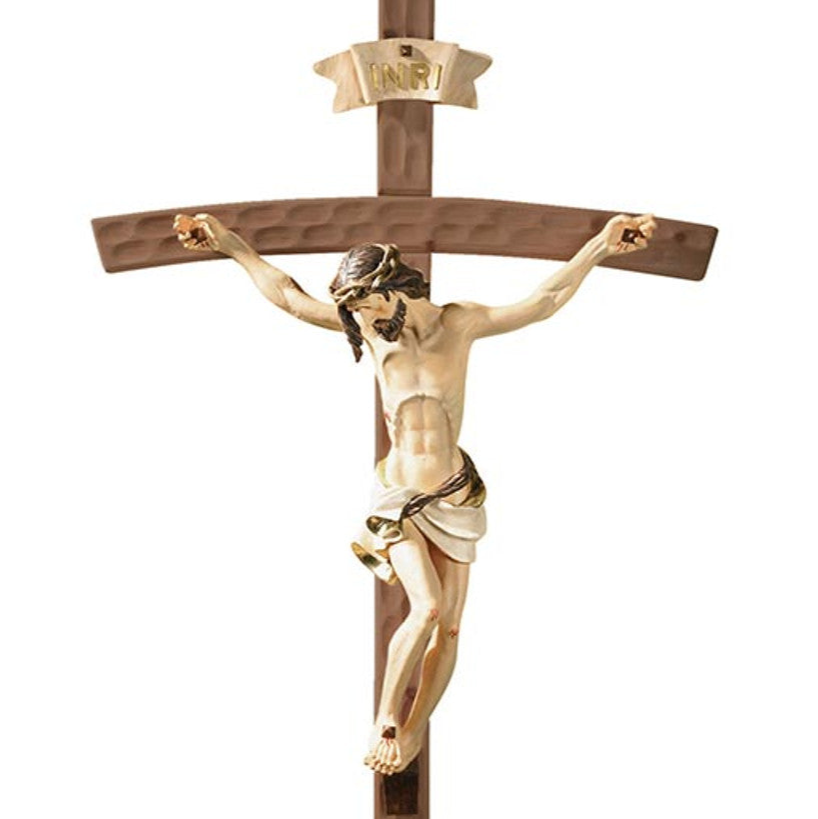 Val Gardena Wood Crucifix with Resin Corpus – 50‑Inch Statement Crucifix