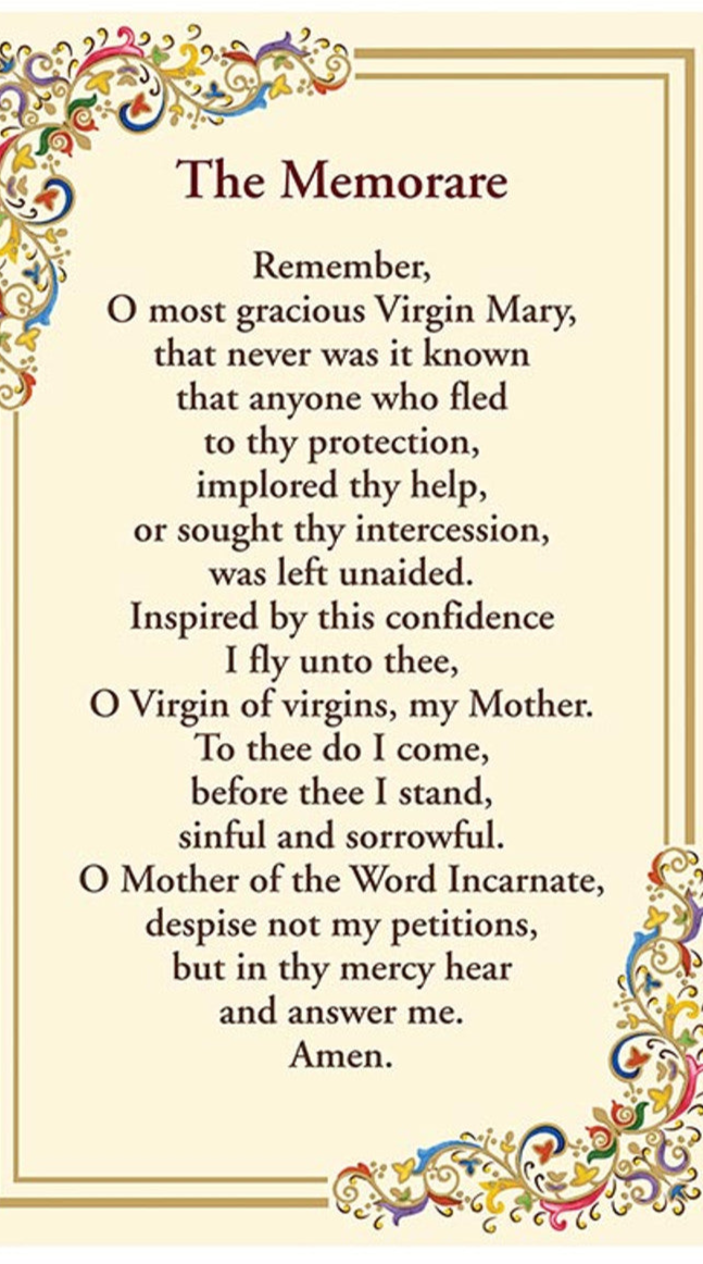 Memorare Prayer Florentine Holy Card | Gold Foil | Pack of 25