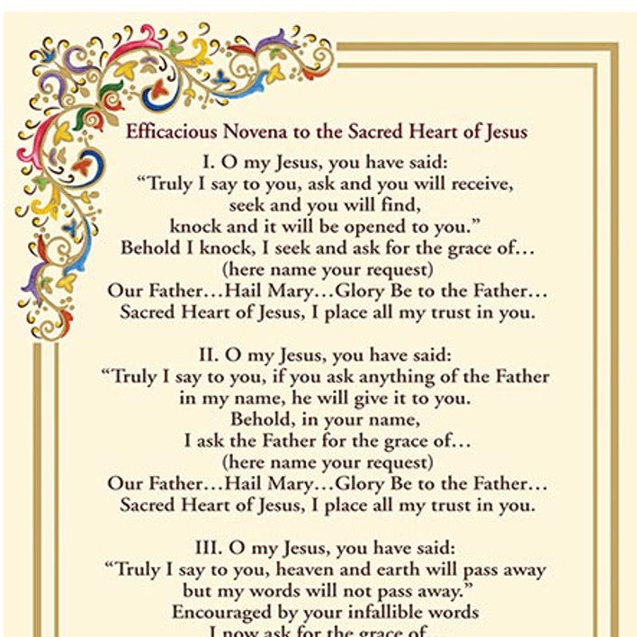 Sacred Heart Novena Florentine Holy Card | Gold Foil | Pack of 25
