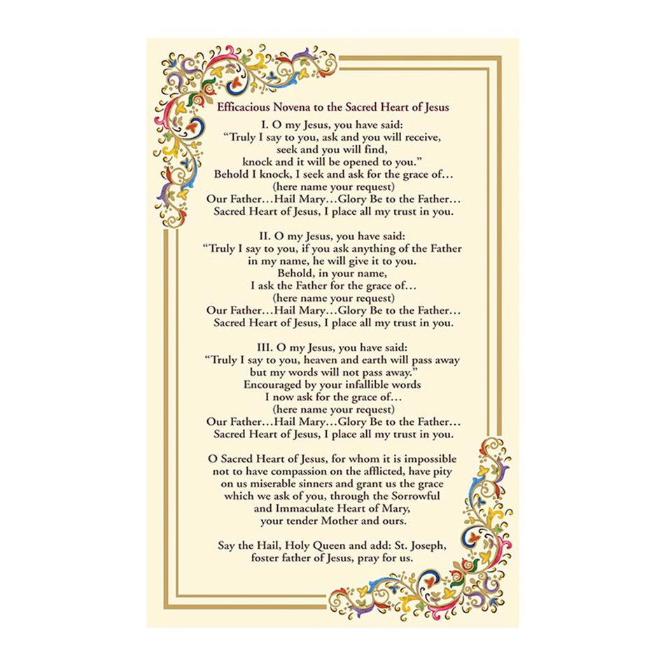 Sacred Heart Novena Florentine Holy Card | Gold Foil | Pack of 25
