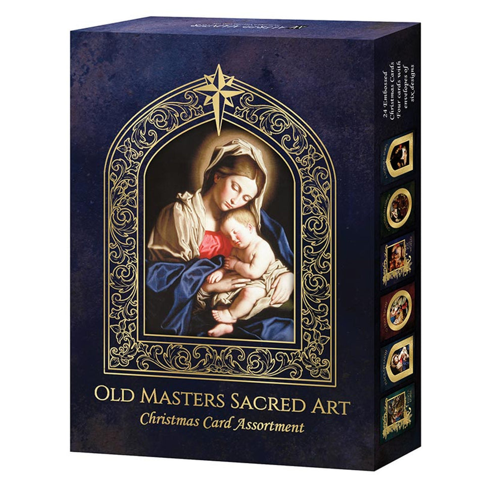 Old Masters Christmas Card Set | Renaissance Sacred Art with Gold Foil Embellishment |  6 Assortments, 24 Cards per Box