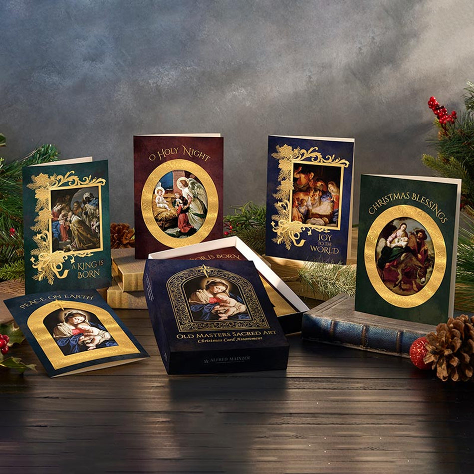 Old Masters Christmas Card Set | Renaissance Sacred Art with Gold Foil Embellishment |  6 Assortments, 24 Cards per Box