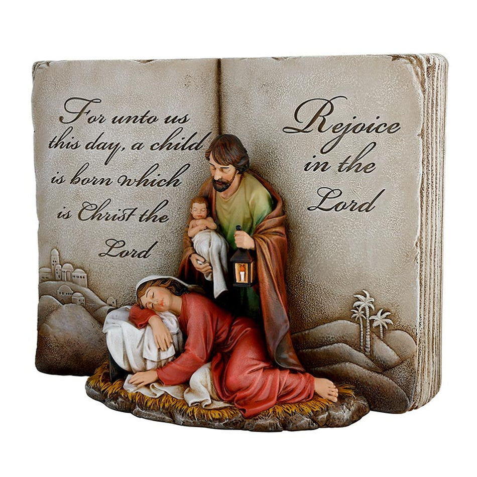 Chapter of Joy Statue | Holy Family in Scripture Pages | Resin | 8.5" Tall