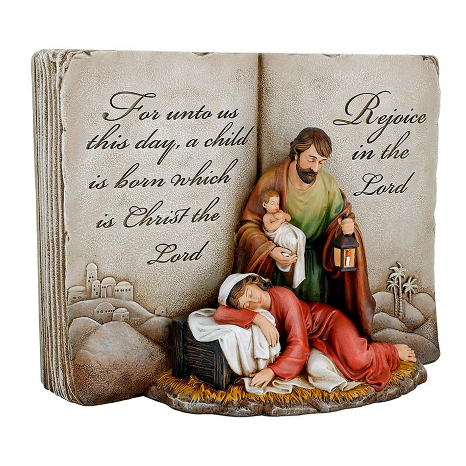 Chapter of Joy Statue | Holy Family in Scripture Pages | Resin | 8.5" Tall