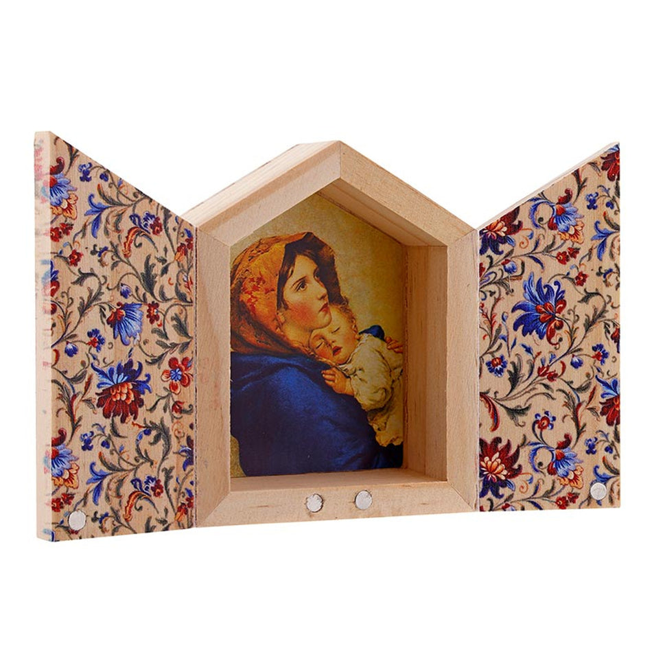 Madonna and Child Diptych | Wood Shrine-Style Desk Devotional | Set of 4