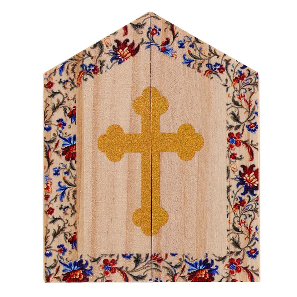 Crucifix Diptych | Wood Shrine-Style Desk Devotional | Set of 4