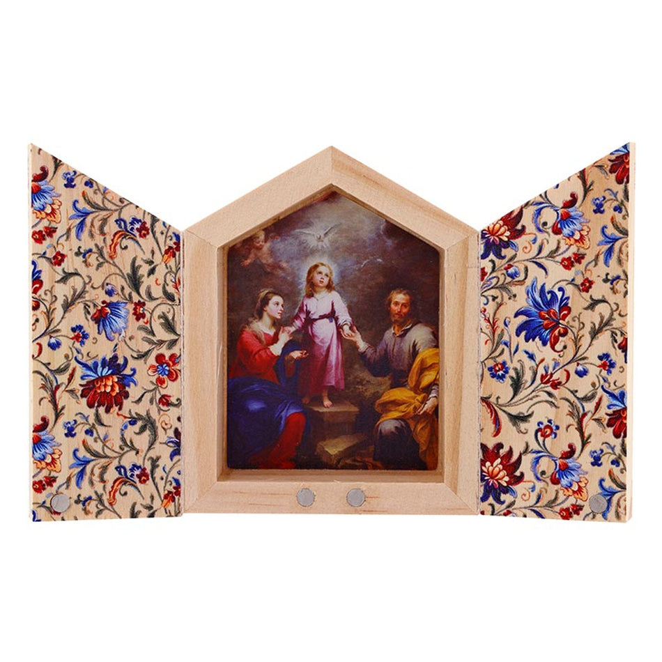 Holy Family Diptych | Wood Shrine-Style Desk Devotional | Set of 4