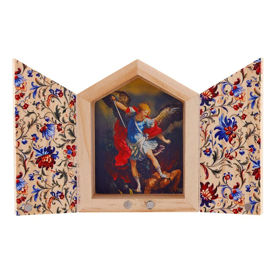 Saint Michael Diptych | Wood Shrine-Style Desk Devotional | Set of 4