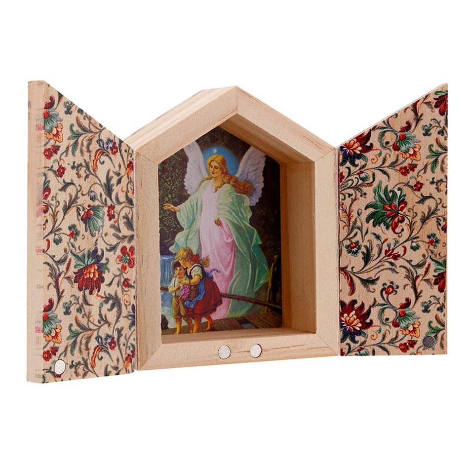 Guardian Angel Diptych | Wood Shrine-Style Desk Devotional | Set of 4