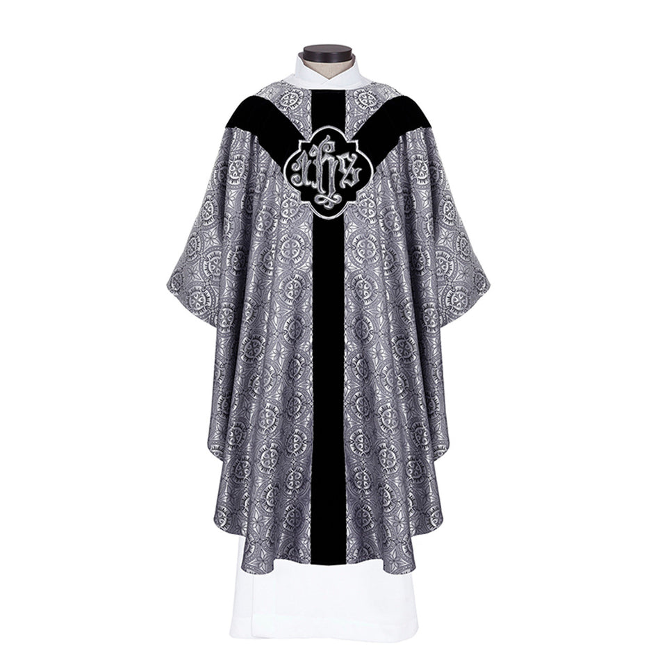 Cross of Jerusalem Chasuble | Avignon Jacquard with Shantung Orphrey | 59" W x 51" L