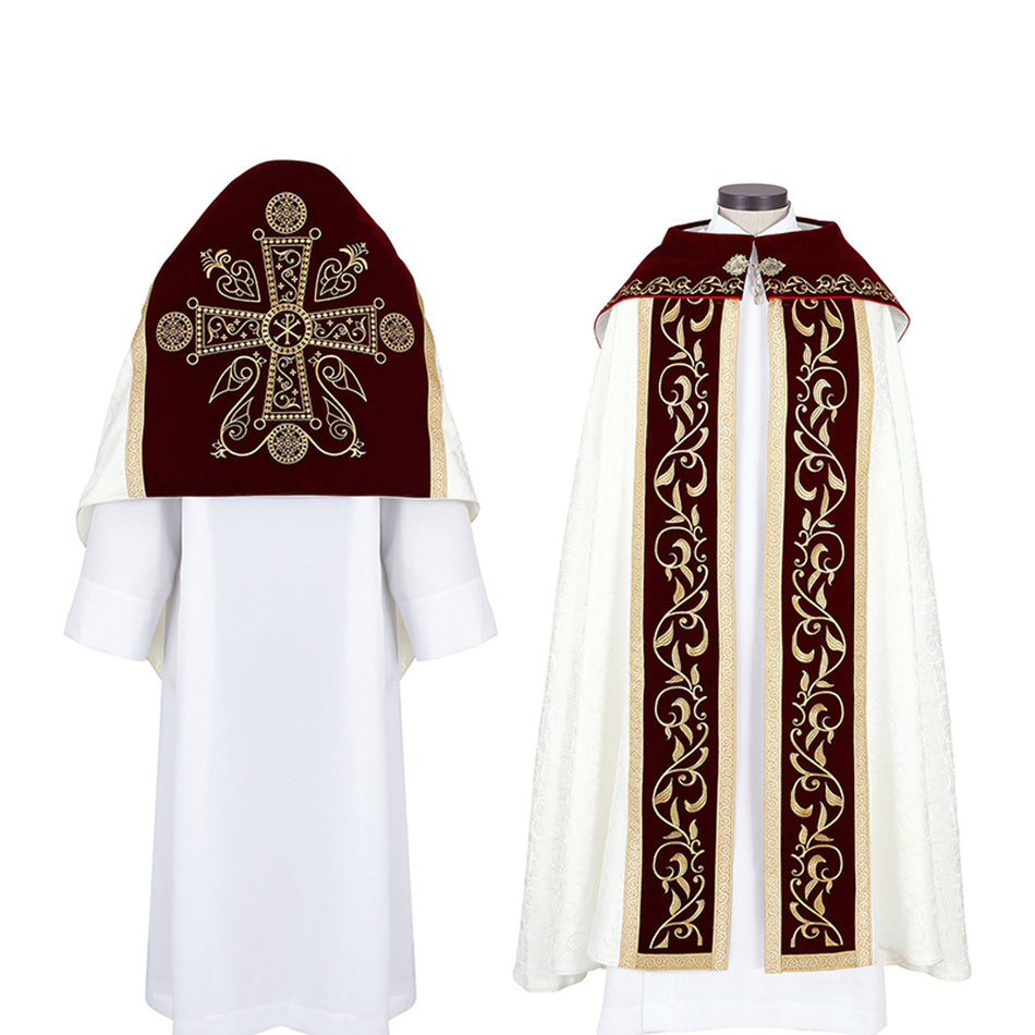 Veneto Cope & Humeral Veil Set | Polyester Jacquard with Gold Chartres Band
