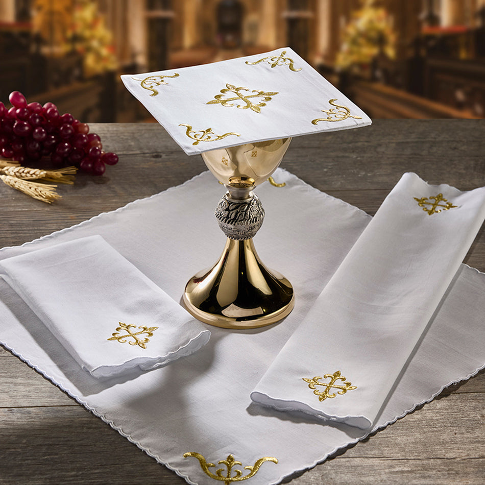 Embroidered Fleur-de-Lis Altar Set | Choose Cotton or Linen | Gift Set