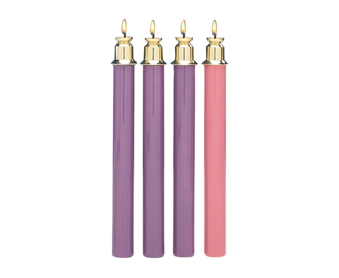 Advent Tube Candle Set - Purple and Rose with Brass Tops | 13-1/2" Candles for 1-1/2" Sockets