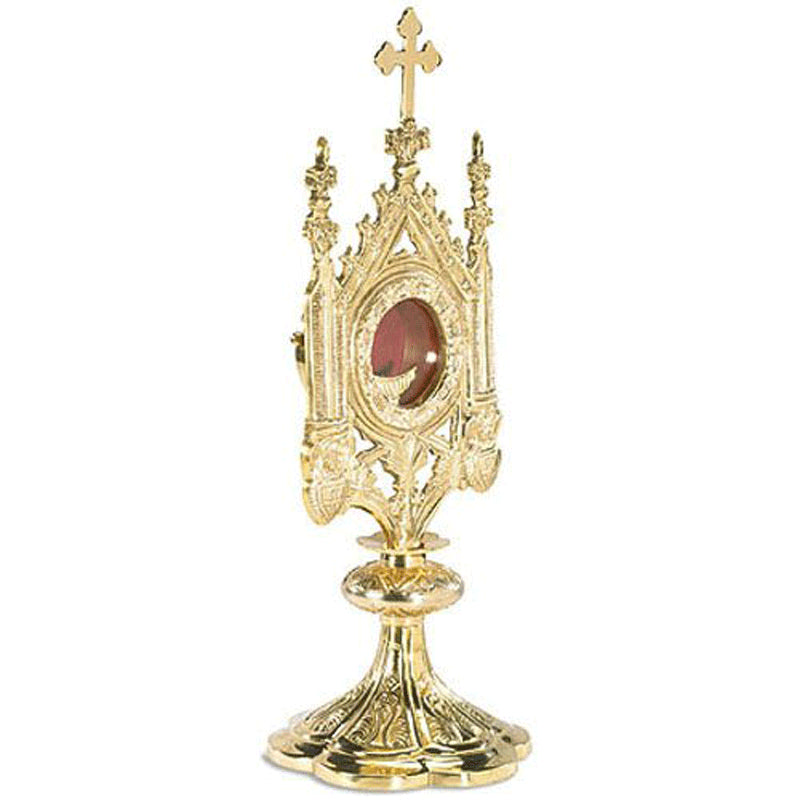 Monstrance with Removable Luna | 15-Inch Monstrance with Removable Luna – Brass & 24kt Gold Plate
