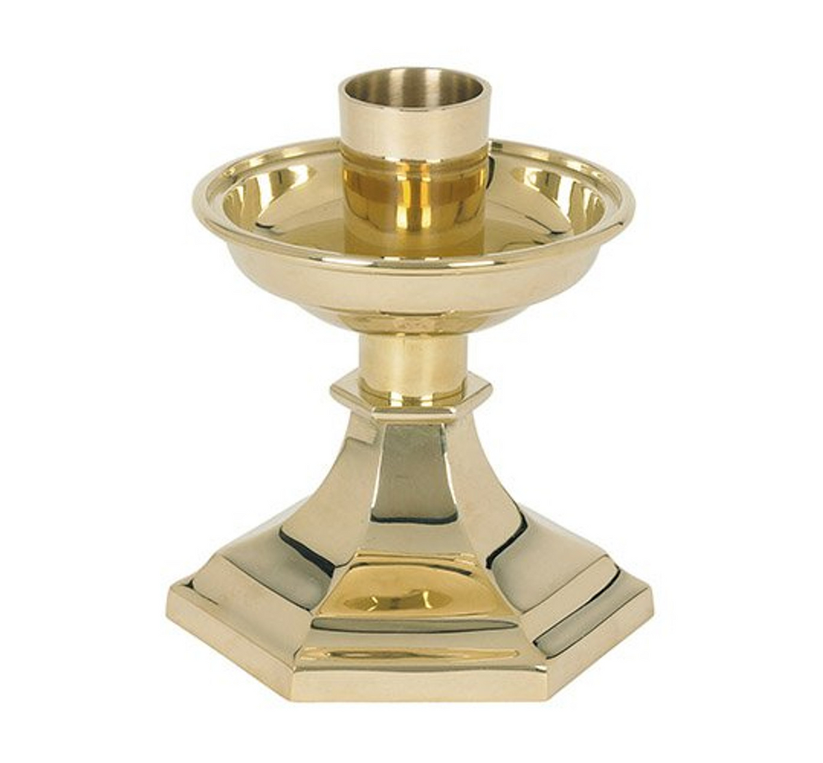Sudbury Windsor Brass 6-3/4" Tall Altar Candlestick, one of the items in the Pair of Windsor Altar Candlesticks with Candles and Followers. A photograph of the assembled set is pending.