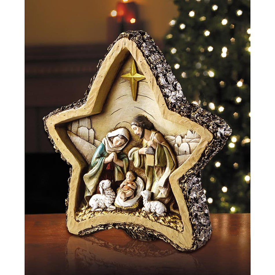 8" H Woodgrain Star Nativity