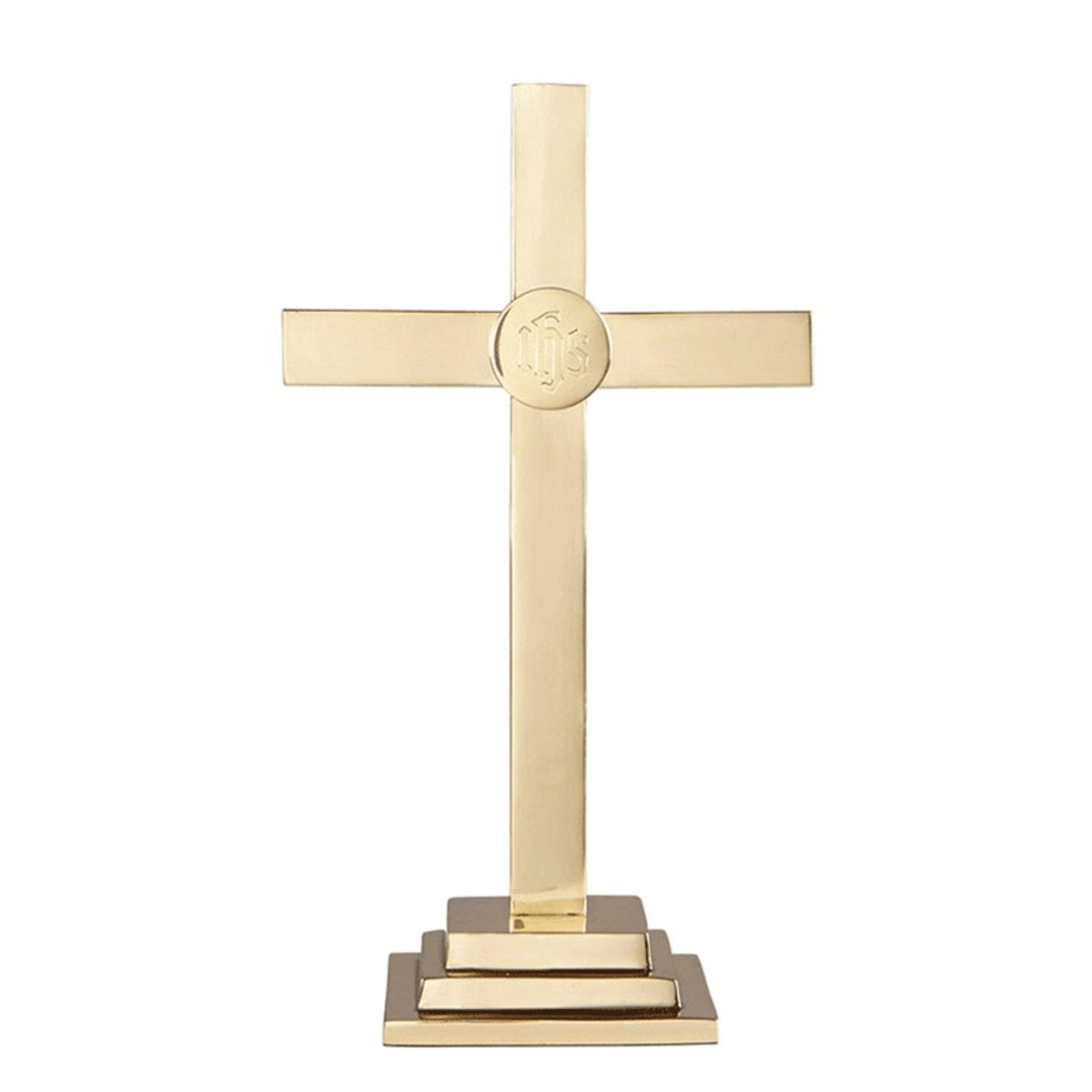 Classic Altar Cross with IHS Emblem - Available at 15", 18", or 24" - Brass Cross by Christian Brands
