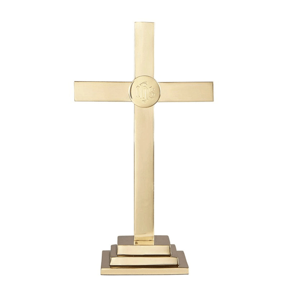 Classic Altar Cross with IHS Emblem - Available at 15", 18", or 24" - Brass Cross