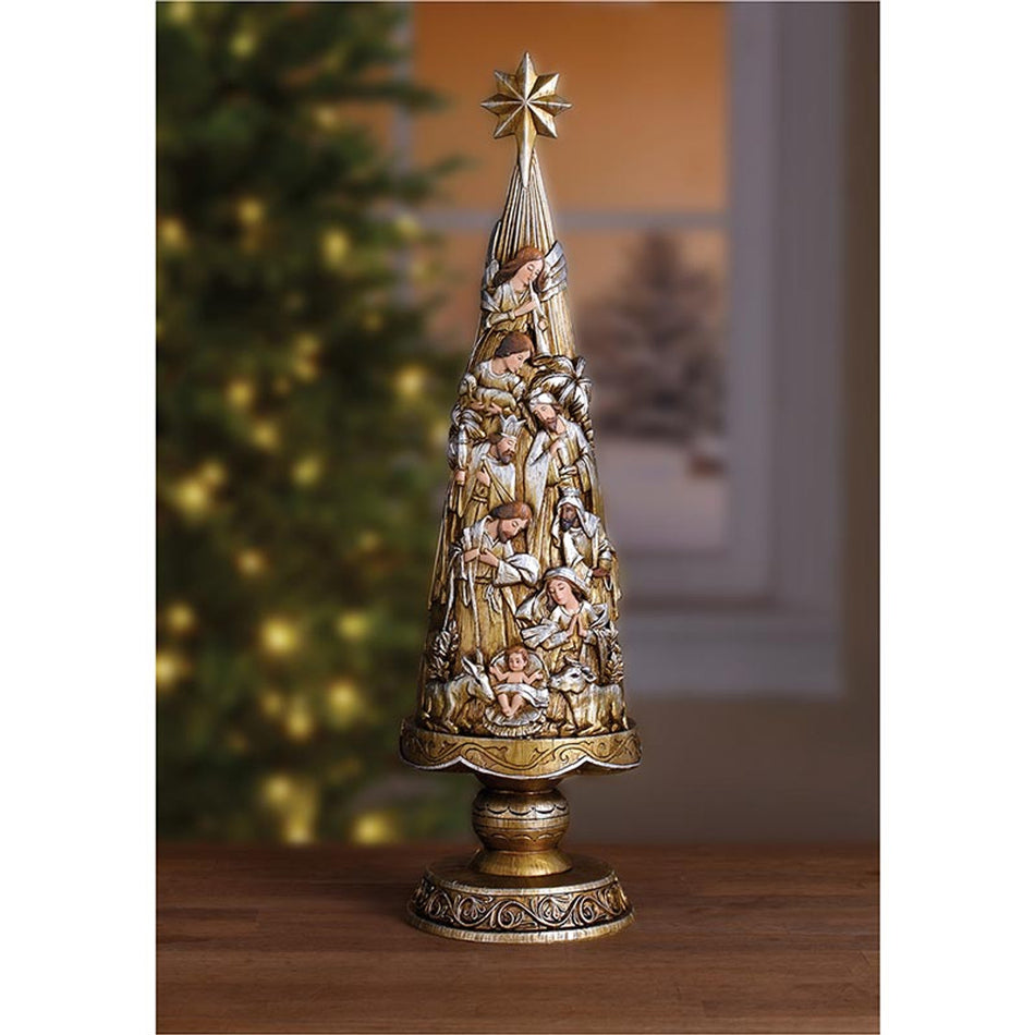 Metallic Nativity 21" H Christmas Tree