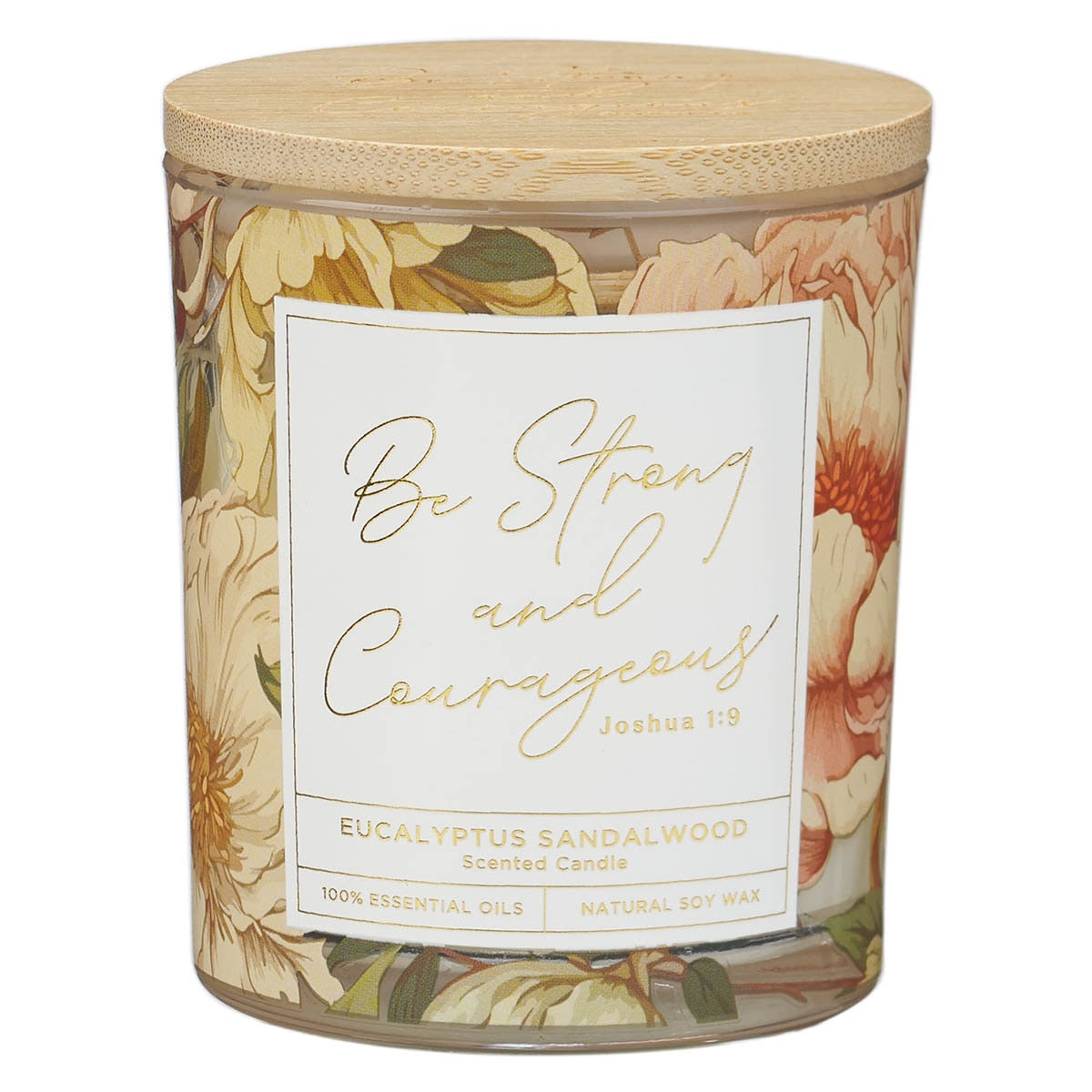 Be Strong and Courageous Eucalyptus Sandalwood Scented Candle in a Glass Jar - Joshua 1:9 by Christian Art Gifts