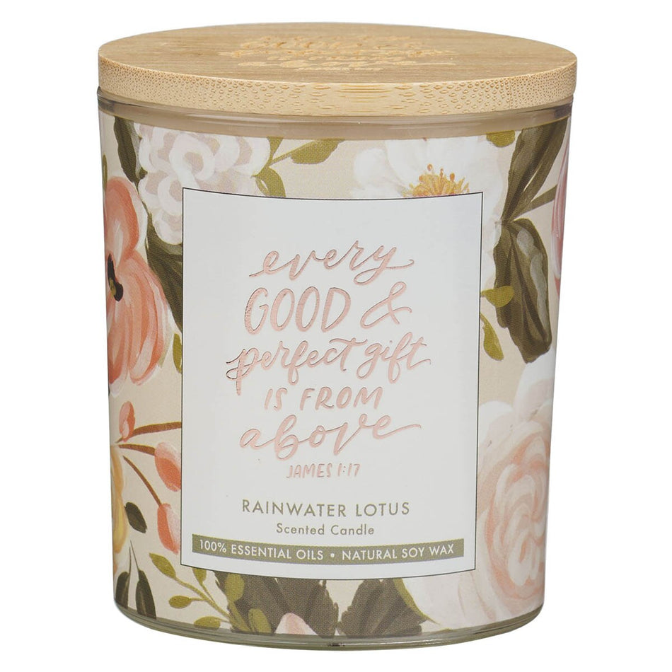 Every Good and Perfect Gift Rainwater Lotus Scented Candle - James 1:17 by Christian Art Gifts