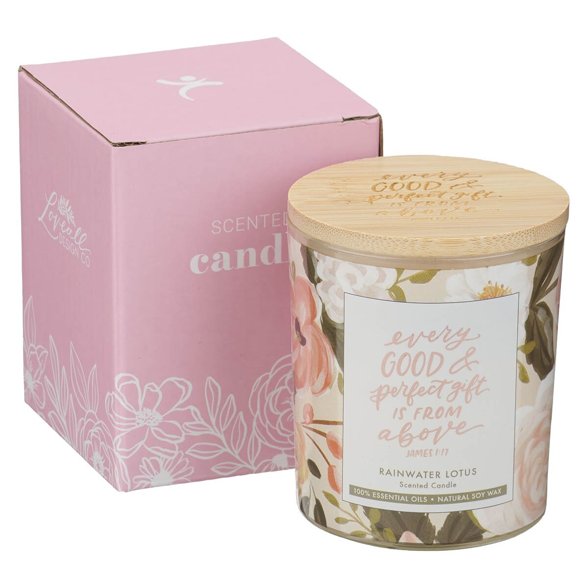 Every Good and Perfect Gift Rainwater Lotus Scented Candle - James 1:17 by Christian Art Gifts, product view 3