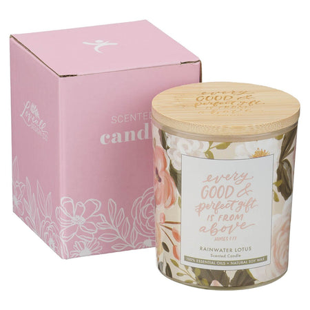 Every Good and Perfect Gift Rainwater Lotus Scented Candle - James 1:17 by Christian Art Gifts, product view 3