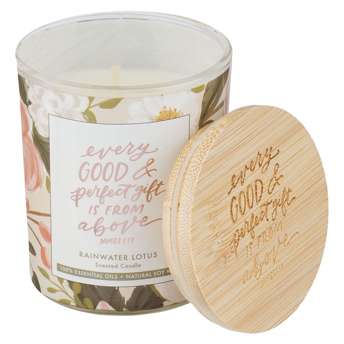 Every Good and Perfect Gift Rainwater Lotus Scented Candle - James 1:17 by Christian Art Gifts, product view 4