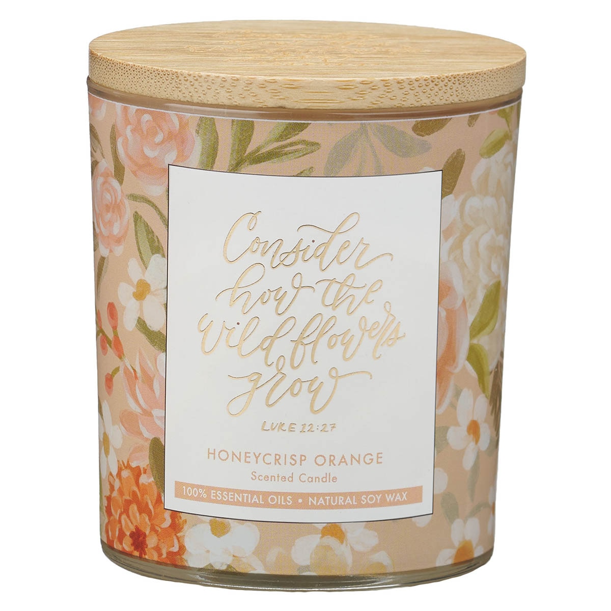 Wildflowers Honeycrisp Orange Scented Candle in Glass Jar - Luke 12:27 by Christian Art Gifts