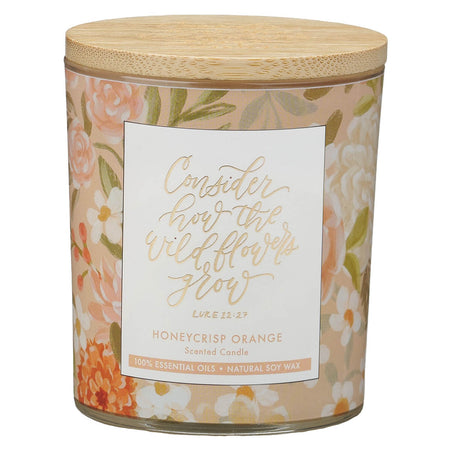 Wildflowers Honeycrisp Orange Scented Candle in Glass Jar - Luke 12:27 by Christian Art Gifts