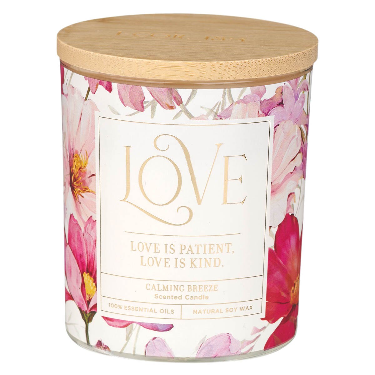 Love Calming Breeze Scented Candle in a Glass Jar - 1 Corinthians 13:4 by Christian Art Gifts