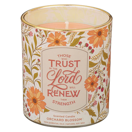 Trust Coral Floral Orchard Blossom Scented Candle in a Glass Jar - Isaiah 40:31 by Christian Art Gifts