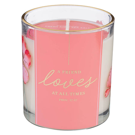 A Friend Loves at All Times Fresh Air and Sea Salt Scented Candle in a Glass Jar - Proverbs 17:17 by Christian Art Gifts