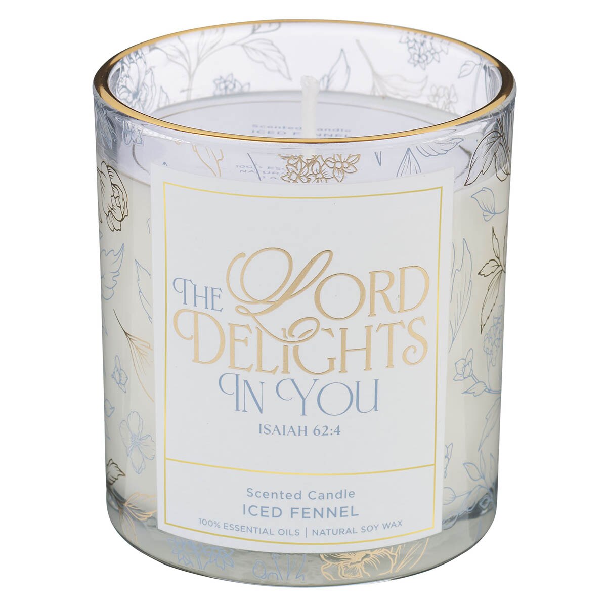 The Lord Delights in You Iced Fennel Scented Candle in a Glass Jar - Isaiah 62:4 by Christian Art Gifts